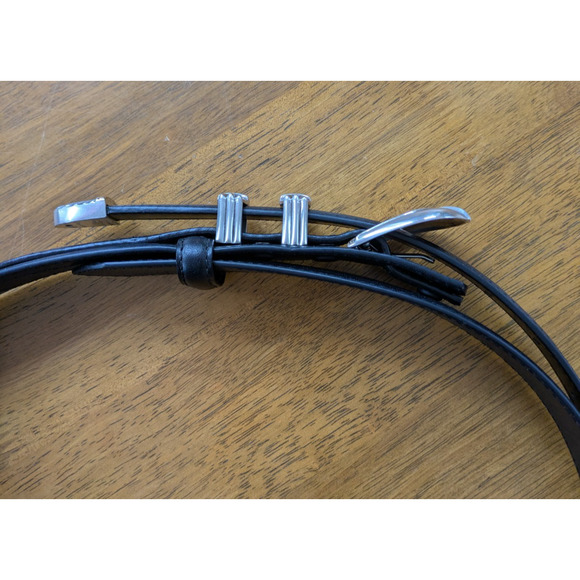 New Black Leather Belt Mixed Metal Buckle Southwestern Style 80s LA Goth Size 32 - Picture 5 of 8